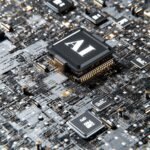 A computer chip positioned on a computer motherboard, illustrating advanced technology for AI search platforms.