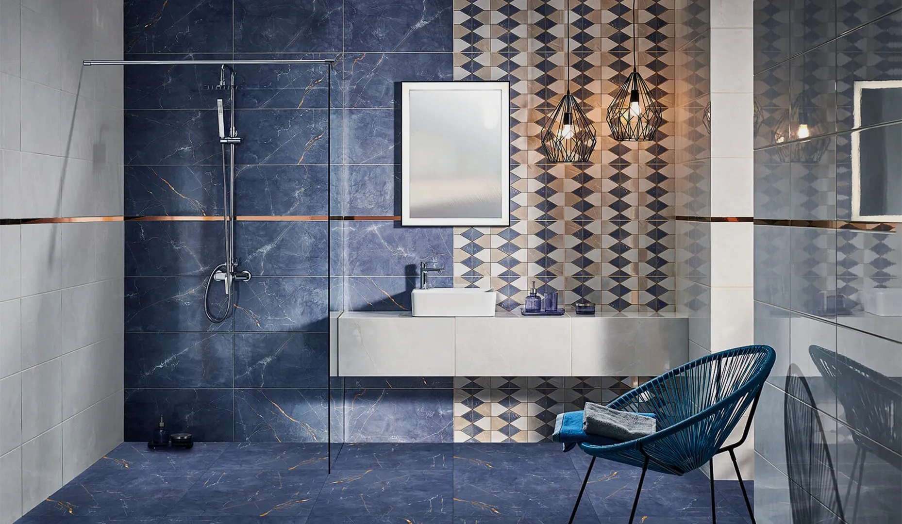 Modern rest room showcasing porcelain wall tile installation manner.